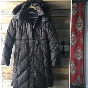 Kenneth Cole Reaction down coat w/fur trimmed hood